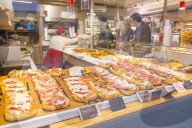 Pizza shop window, Venice, UNESCO World Heritage, Venetia, Italy, Europe