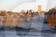 St James' Church and town on frosty morning, Chipping Campden, Cotswolds, Gloucestershire, England, United Kingdom, Europe