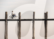 View of U-Bein Bridge at Dawn, Amarapura, Mandalay, Mandalay Region, Myanmar