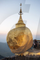 Mount Kyaiktiyo (Golden Rock) at sunset, Mon State, Myanmar, Asia