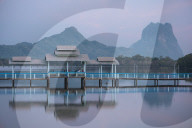 Thar Yar Lake at dusk, Hpa-an, Kayin State. Myanmar, Asia