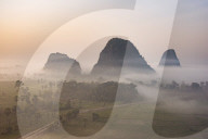 View from Kaw Gon Pagoda at dawn, Hpa-an, Kayin State. Myanmar, Asia