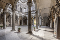 The inner courtyard of the Palazzo Medici Riccardi in Florence, Italy.