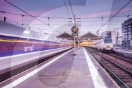 A TGV high speed train leaves the train station in Tours.