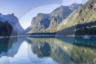 Lago di Dobbiaco (Toblacher See) in the Italian Dolomites, South Tyrol, Italy, Europe
