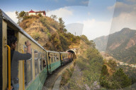 India, North-West India , The Kalka‚ÄìShimla Railway, The Himalay Queen toy train approaching a tunnel