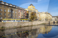 Bosnia and Herzegovina, Sarajevo, Buildings of Bascarsija - The Old Quarter, on the banks of the Miljacka River