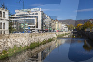 Bosnia and Herzegovina, Sarajevo, Buildings of Bascarsija - The Old Quarter, on the banks of the Miljacka River
