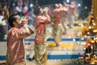Ganga Aarti Hindu ceremony at Dasaswamedh Ghat, Varanasi, Uttar Pradesh, India