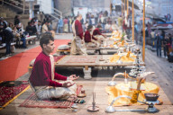 Ganga Aarti Hindu ceremony at Dasaswamedh Ghat, Varanasi, Uttar Pradesh, India