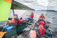Canoeing Loch Ness section of the Caledonian Canal, Scottish Highlands, Scotland