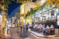 Restaurants at night, Athens, Plaka District, Attica Region, Greece