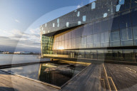 Exterior view of Harpa, a concert hall and conference centre in ReykjavÃ­k, Iceland.