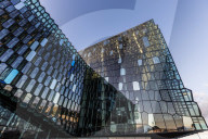 Exterior view of Harpa, a concert hall and conference centre in ReykjavÃ­k, Iceland.
