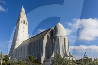 Exterior view of HallgrÃ­mskirkja, the largest Lutheran church in ReykjavÃ­k, Iceland.