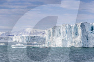 Glacier face at Negribreen, Eastern coast of Spitsbergen, an island in the Svalbard Archipelago, Norway.