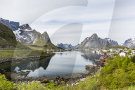Picturesque view of the town of Reine, in the Lofoten Islands, Norway.