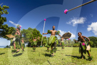 Children from the township of Waitabu perform traditional dance on Taveuni Island, Republic of Fiji.