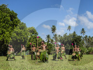 Children from the township of Waitabu perform traditional dance on Taveuni Island, Republic of Fiji.