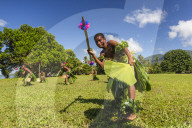 Children from the township of Waitabu perform traditional dance on Taveuni Island, Republic of Fiji.