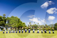 Children from the township of Waitabu perform traditional dance on Taveuni Island, Republic of Fiji.