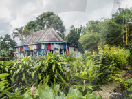 A family home in the town of Lufilufi on the island of Upolu, Samoa.