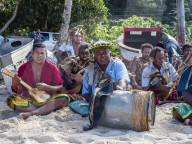 Local musicians greeting visitors on Vele Beach, Futuna Island, French Territory of Wallis and Futuna Islands.