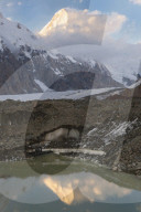 Khan Tengri Glacier viewed at sunset from the Base Camp, Central Tian Shan Mountain range, Border of Kyrgyzstan and China, Kyrgyzstan