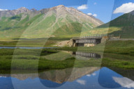 Mountains reflecting in water, Naryn gorge, Naryn Region, Kyrgyzstan