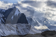 Engilchek Glacier and Khan Tengri Mountain, Central Tian Shan Mountain range, Border of Kyrgyzstan and China, Kyrgyzstan