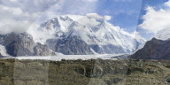 Engilchek Glacier and Khan Tengri Mountain, Central Tian Shan Mountain range, Border of Kyrgyzstan and China, Kyrgyzstan