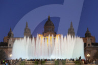 Font Magica, Magic Fountain at Palau Nacional /Museu Nacional d'Art de Catalunya, Montjuic, Barcelona, Catalonia, Spain