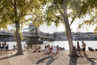Beach bar at Danube Riverwalk, Chain Bridge, Budapest, Hungary