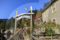 Creek Street, Ketchikan Creek boardwalk, historic red-light district, beautiful early Autumn colours, Ketchikan, Alaska, USA