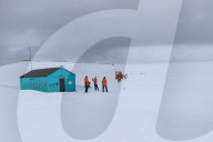 Expedition ship visit, Damoy Hut, former British Air Transit Facility, Historic Monument, Dorian Bay, Wiencke Island, Antarctica