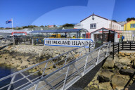 Welcome to The Falkland Islands sign, Stanley Harbour, Port Stanley, Falkland Islands