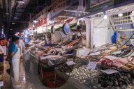 Attractive fresh fish stall, Mercado Central, Central Market, Santiago Centro, Santiago de Chile, Chile, South America