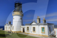 Sumburgh Head Stevenson lighthouse, 1821, blue sky, Summer, South Mainland, Shetland Islands, Scotland, United Kingdom