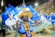 Brazil, Rio de Janeiro, dancers at the main Rio de Janeiro carnival parade in the Sambadrome (Sambodromo) arena