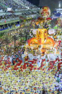 Brazil, Rio de Janeiro, dancers at the main Rio de Janeiro carnival parade in the Sambadrome (Sambodromo) arena