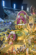 Brazil, Rio de Janeiro, dancers at the main Rio de Janeiro carnival parade in the Sambadrome (Sambodromo) arena