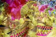 Brazil, Rio de Janeiro, dancers at the main Rio de Janeiro carnival parade in the Sambadrome (Sambodromo) arena