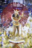 Brazil, Rio de Janeiro, dancers at the main Rio de Janeiro carnival parade in the Sambadrome (Sambodromo) arena