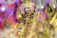 Brazil, Rio de Janeiro, dancers at the main Rio de Janeiro carnival parade in the Sambadrome (Sambodromo) arena