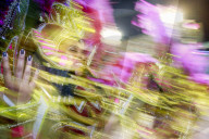 Brazil, Rio de Janeiro, dancers at the main Rio de Janeiro carnival parade in the Sambadrome (Sambodromo) arena