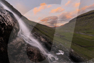 Waterfall at sunset, Saksun, Streymoy Island, Faroe Islands