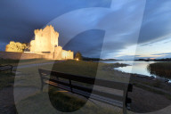Panoramic of Ross Castle at dusk, Killarney National Park, County Kerry, Ireland