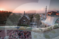 Details of Antoni Gaudi's architecture in Park Guell, Barcelona, Catalonia, Spain