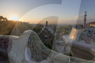 Park Guell at sunrise, Barcelona, Catalonia, Spain