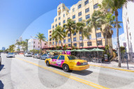 Yellow taxi cab, Ocean Drive, Miami Beach, Florida, USA, North America
